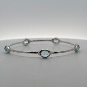 Ippolita Rock Candy Aquamarine Silver Hammered Bangle Excellent Condition